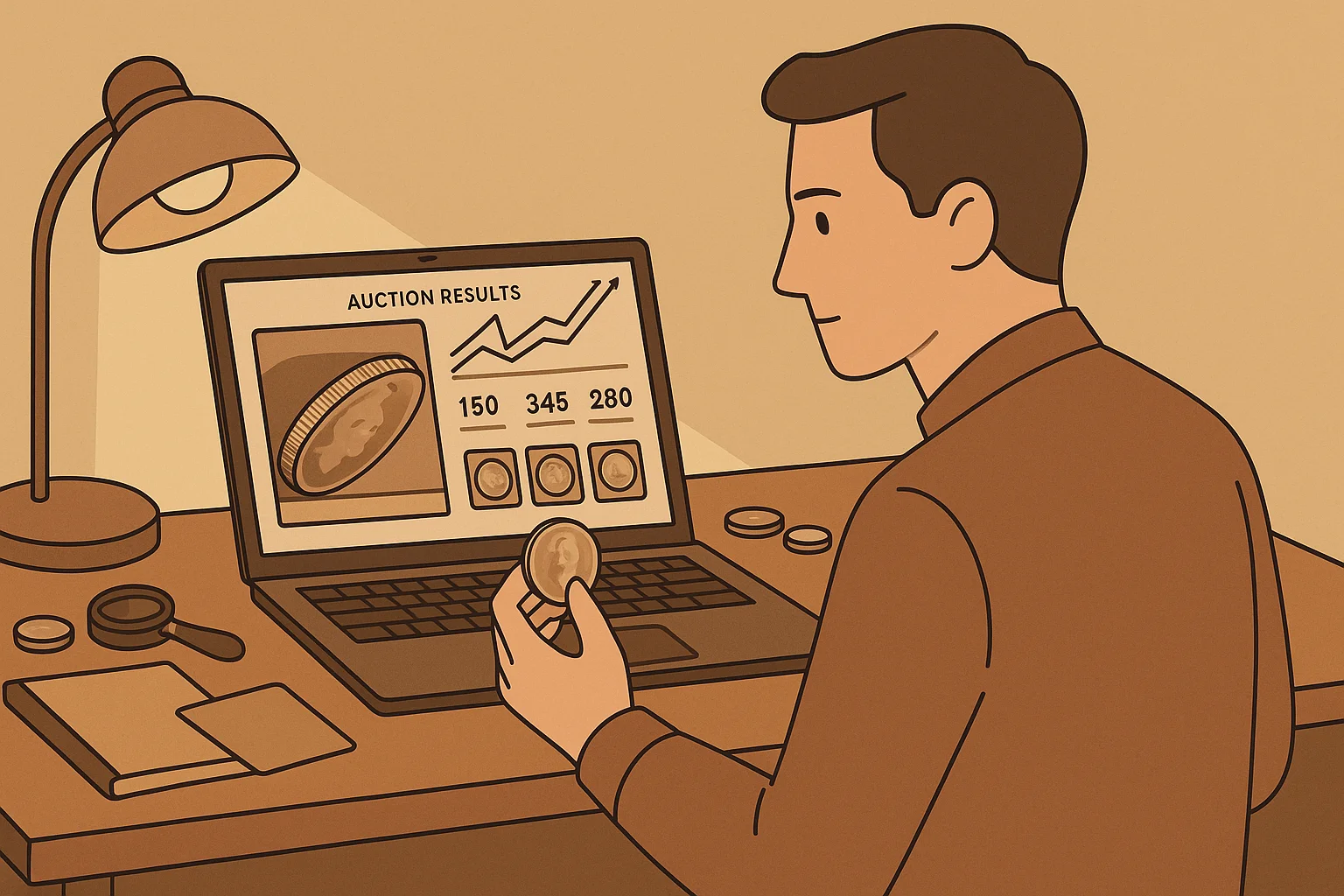 A collector checks auction results for a certain coin.