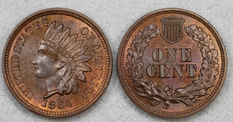 Macro close-up of an 1864 Indian Head penny coin